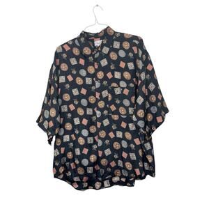 Vintage Beautiful Cote de France - 100% SILK - Mens Button Up Shirt Luxury Blue